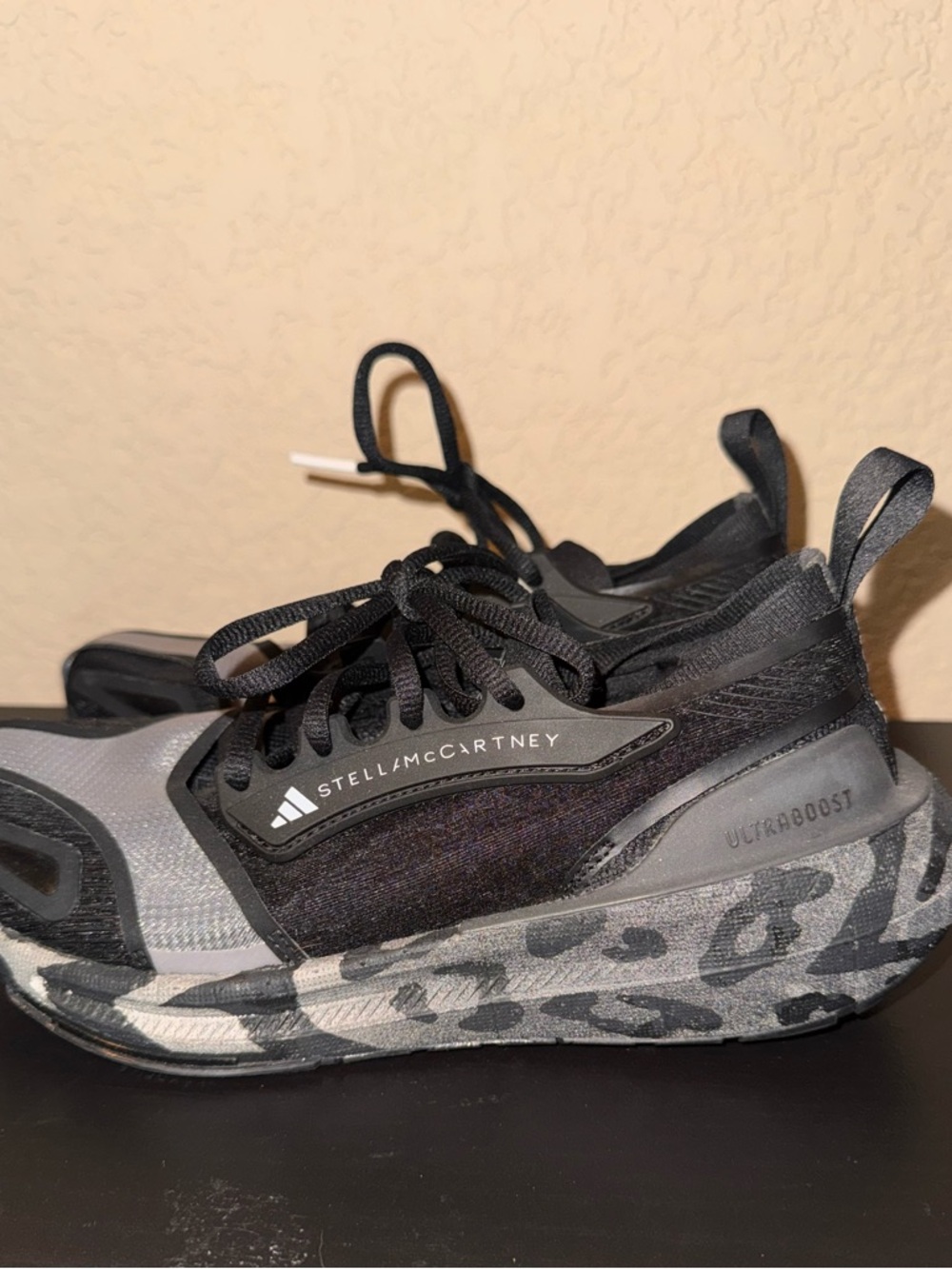 Stella McCartney Black and Gray Leopard-Print Athletic Sneakers